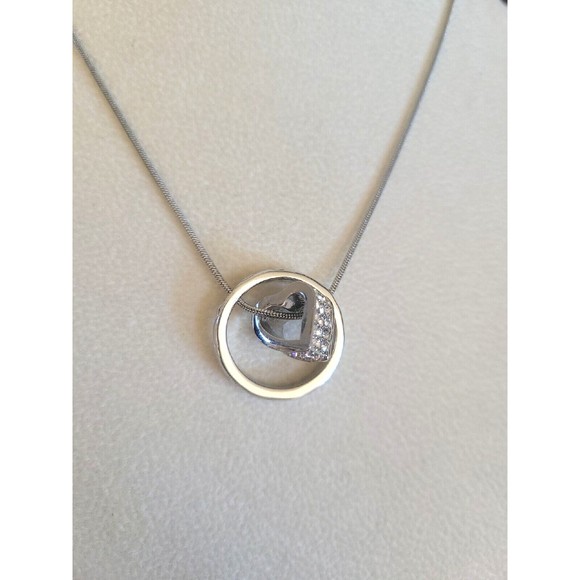 Floating Heart 18k Plated White Gold Made with Swarovski Crystals Charm Necklace - Picture 5 of 7